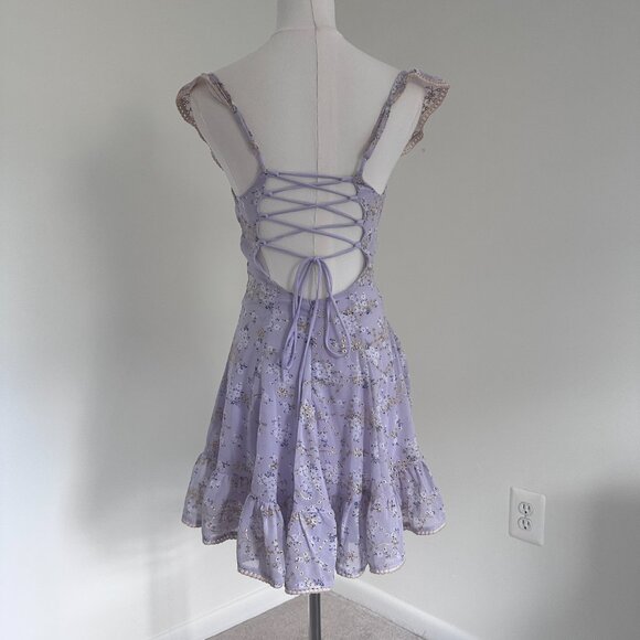 Lucy in the Sky Ruffle Strap Fit and Flare Mini Dress | Purple Floral | Size S - Picture 5 of 10